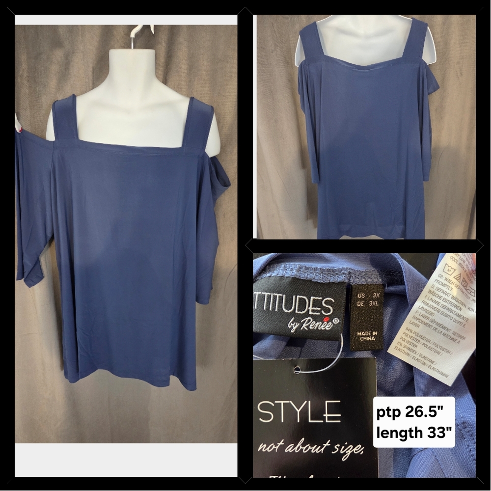 3x NWT Attitudes by Renee Blue Cold Shoulder Top